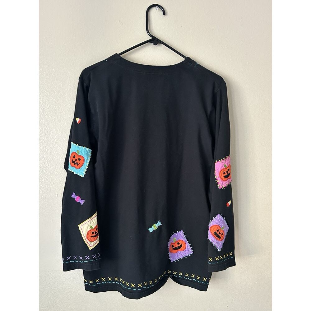 Vintage Michael Simon Lite Halloween Pumpkin Candy Patchwork Cardigan Sweater M - Picture 4 of 8